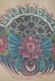 Línte línte geoiméadracha simplí péinteáilte le geoiméadracht agus pictiúir tattoo bláthanna
