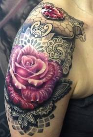 Візерунок татуювання троянди прикрашений стилем плече кольору плеча