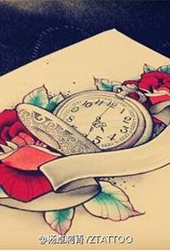 Colorful rose clock tattoo pattern