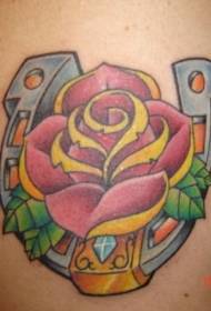 Shoulder colored roses and horseshoe tattoo pictures