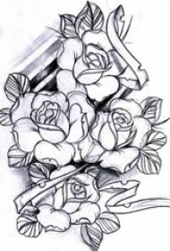 黒のスケッチスティングテクニック美しいバラの花の入れ墨原稿