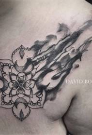 Patrón de tatuaje de vid de flor lavada gris de hombro