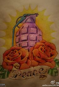 Krāsu granātu rožu tetovējuma manuskripta attēls