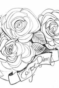 Black line sketch beautiful flower flower group and flower body English tattoo manuscript