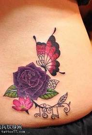 Waist butterfly rose tattoo pattern