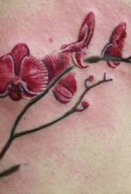 Pormula nga pula nga realistic nga butterfly orchid branch sa tattoo