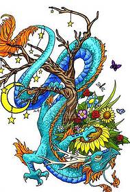 美しい伝統的な青いドラゴンタトゥー原稿