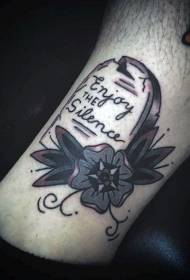Leg brown tombstone lettering tattoo picture