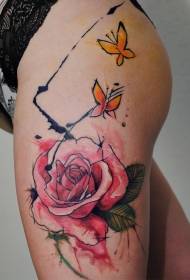 女性雙腿水彩玫瑰紋身圖案