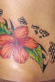 Abdomen cute colorful hawaiian flower tattoo pattern