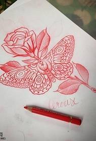 Manuscript sketch butterfly rose tattoo pattern
