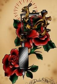 Рисувана акварелна скица творчески красив деликатен ръкопис на татуировка на цветя