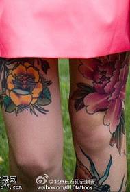 Leg rose peony tattoo pattern