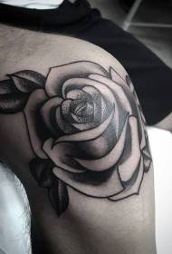 Knee traditional style black prick rose tattoo pattern