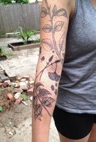Girl arm biting leaves plant tattoo pattern