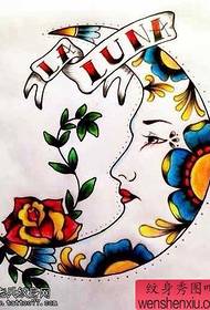 Rękopis tatuażu Color Moon Rose działa według tatuażu