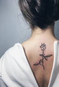 Girls back black line sketch beautiful rose literary tattoo pictures