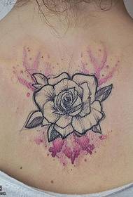 Back watercolor line rose tattoo pattern