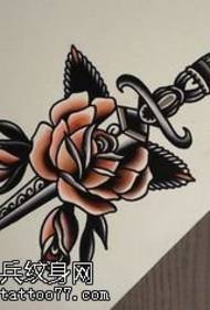 Manuscript dagger thorn rose tattoo pattern
