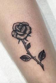 Simple and cute black pricked small rose tattoo pattern
