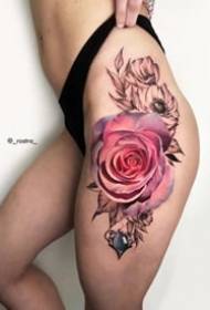 9 무거운 색 현실적인 장미 꽃 문신 디자인