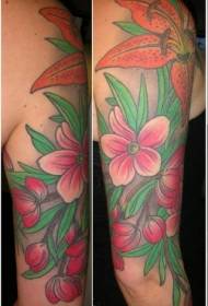 Shoulder color peach and lily tattoo picture