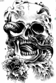 Juodos pilkos spalvos eskizo kūrybinės gyvatės ir laumžirgio kūrybinio laumžirgio gėlių tatuiruotės rankraštis