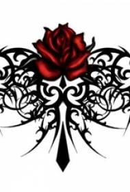 Červený a černý kontrast kreativní literární krásné rukopisné růže tetování
