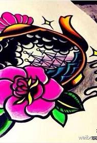 彩色school水壶玫瑰花纹身图案