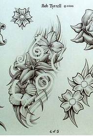 Vakker utseende peon rose lilje tatovering manuskript mønsterbilde