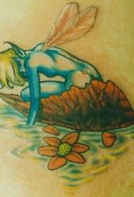 Zilo elfu un kritušo lapu tetovējuma raksts