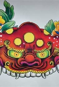 Hermoso colorido patrón de tatuaje de león y peonía