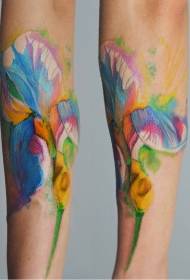 Kāju ūdens krāsas varavīksnenes ziedu tetovējums
