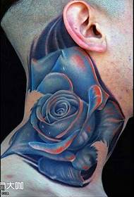 Neck blue rose tattoo pattern