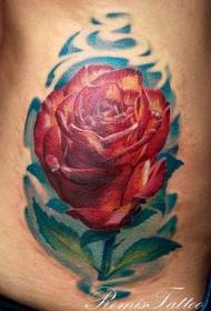 Taillezijde kleuren realistische roos tattoo patroon