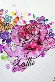 Manuscrito de tatuaje de rosa de inyección de tinta en color europeo y americano