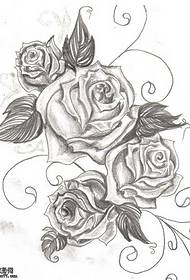 Manuscript black gray rose tattoo pattern