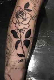 Boy's arm on black line literary beautiful flower tattoo picture