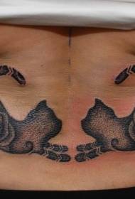 Waist black pricked two cat tattoo designs