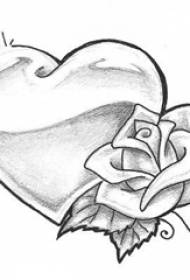Svartgrå skisse litterære vakre blomsterhjerter tatoveringsmanuskript