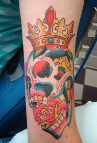 Colorful crown with a rose tattoo in the mouth