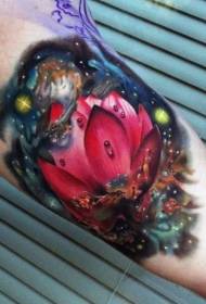 Big arm beautiful colorful starry sky flower tattoo pattern