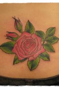 Simple small pink rose tattoo picture at the waist