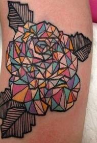 Brazo grande patrón de tatuaxe de rosa xeométrica de cores