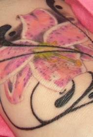 Black vine with pink lily tattoo pattern