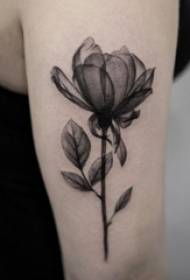 Girl's arm op zwart grijs schets punt doorn vaardigheid creatieve literaire mooie bloem tattoo foto