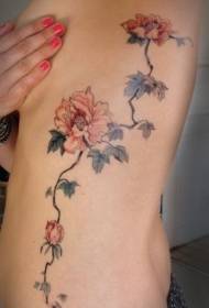 Girls' side ribs delicate flower tattoo pattern