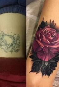 Modified with a rose cover before and after the tattoo pattern