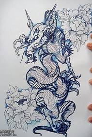Ŝablono de tatuaje de drako-peono