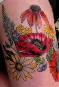 Noga šareni svijetli cvijet tetovaža uzorak